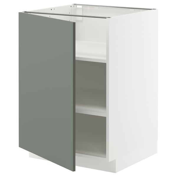 METOD - METOD Base cabinet with shelves, white/Nickebo matt grey-green, 60x60 cm