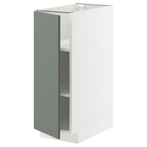 METOD base cabinet with shelves, white/Nickebo matt grey-green, 30x60 cm