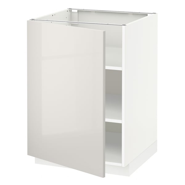 METOD base cabinet with shelves, white/Ringhult light grey, 60x60 cm