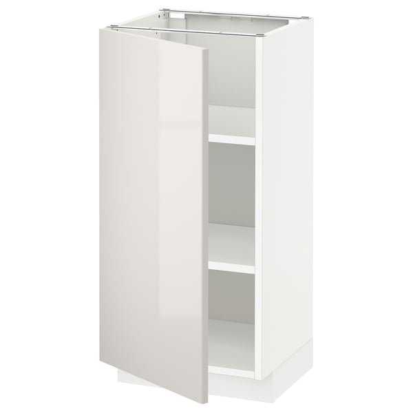 METOD base cabinet with shelves, white/Ringhult light grey, 40x37 cm