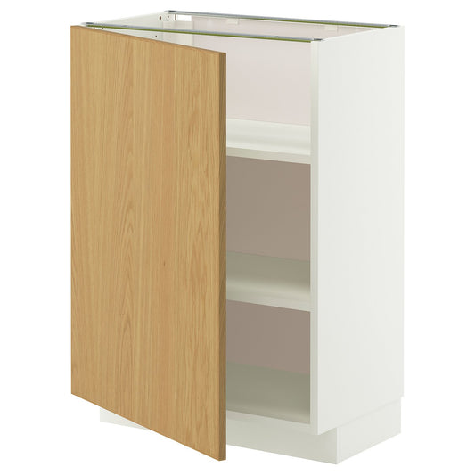 METOD base cabinet with shelves, white/Sinarp oak veneer, 60.0x80.0x37.0 cm