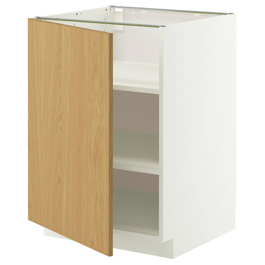 METOD base cabinet with shelves, white/Sinarp oak veneer, 60x60 cm