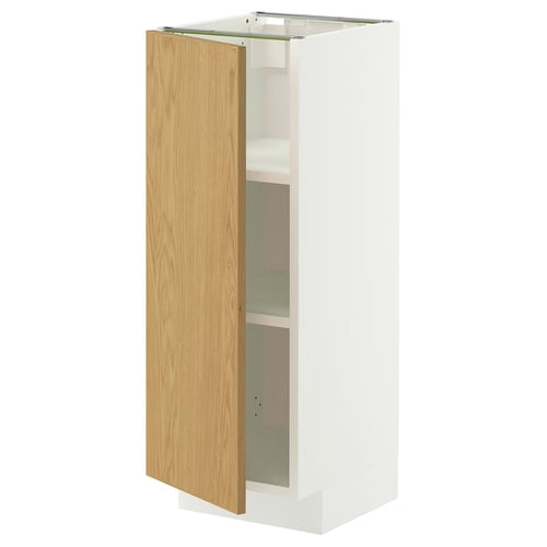 METOD base cabinet with shelves, white/Sinarp oak veneer, 30x37 cm
