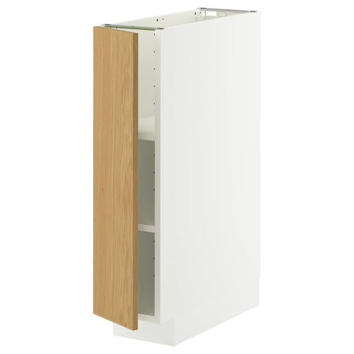 METOD base cabinet with shelves, white/Sinarp oak veneer, 20x60 cm