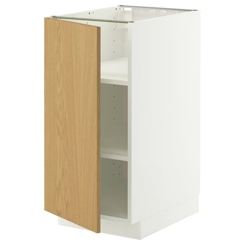 METOD base cabinet with shelves, white/Sinarp oak veneer, 40x60 cm