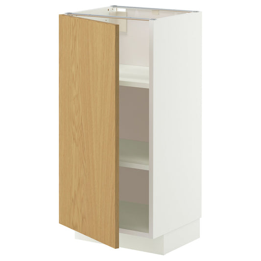 METOD base cabinet with shelves, white/Sinarp oak veneer, 40x37 cm
