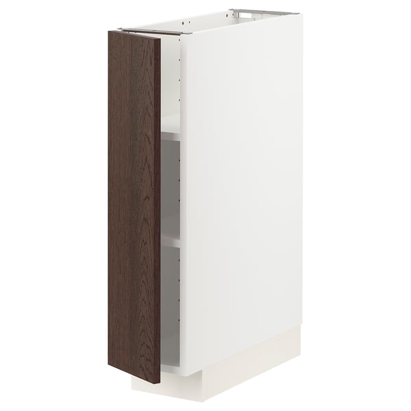 METOD base cabinet with shelves, white/Sinarp brown, 20x60 cm