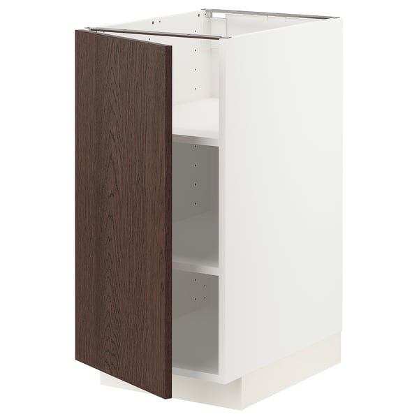 METOD base cabinet with shelves, white/Sinarp brown, 40x60 cm