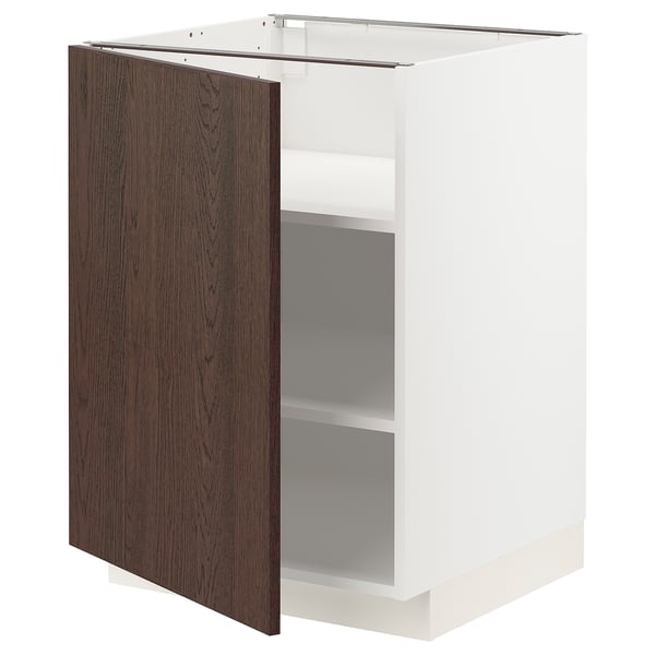 METOD base cabinet with shelves, white/Sinarp brown, 60x60 cm