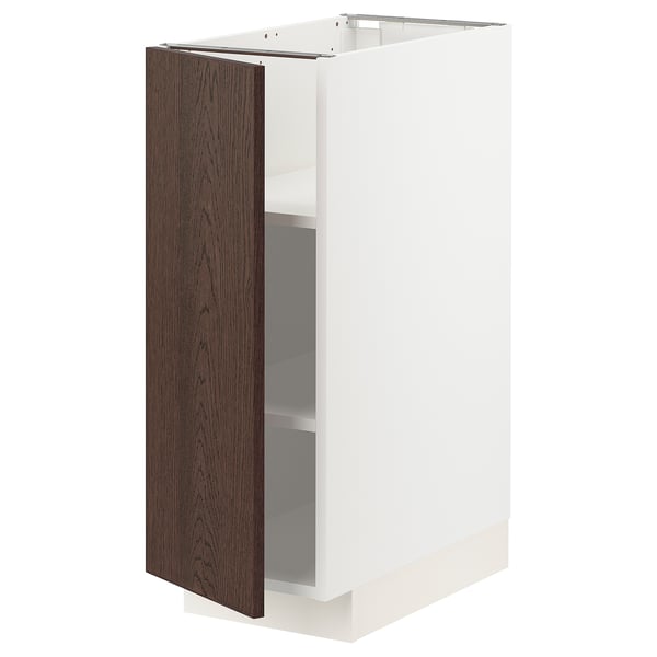 METOD base cabinet with shelves, white/Sinarp brown, 30x60 cm