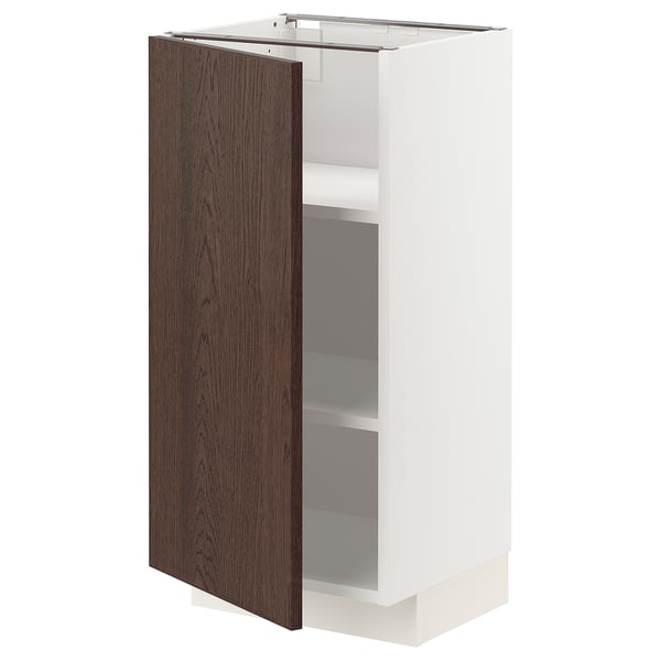 METOD - METOD Base cabinet with shelves, white/Sinarp brown, 40x37 cm