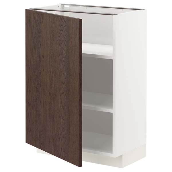 METOD base cabinet with shelves, white/Sinarp brown, 60x37 cm
