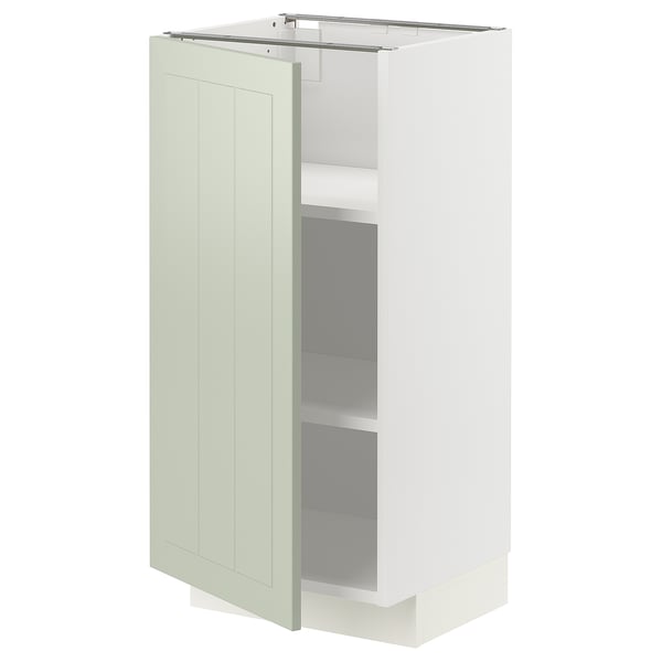 METOD base cabinet with shelves, white/Stensund light green, 40x37 cm