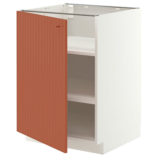 METOD base cabinet with shelves, white/Terrsjö red-brown wave pattern, 60x60 cm