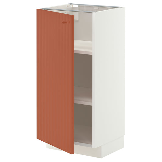 METOD base cabinet with shelves, white/Terrsjö red-brown wave pattern, 40x37 cm