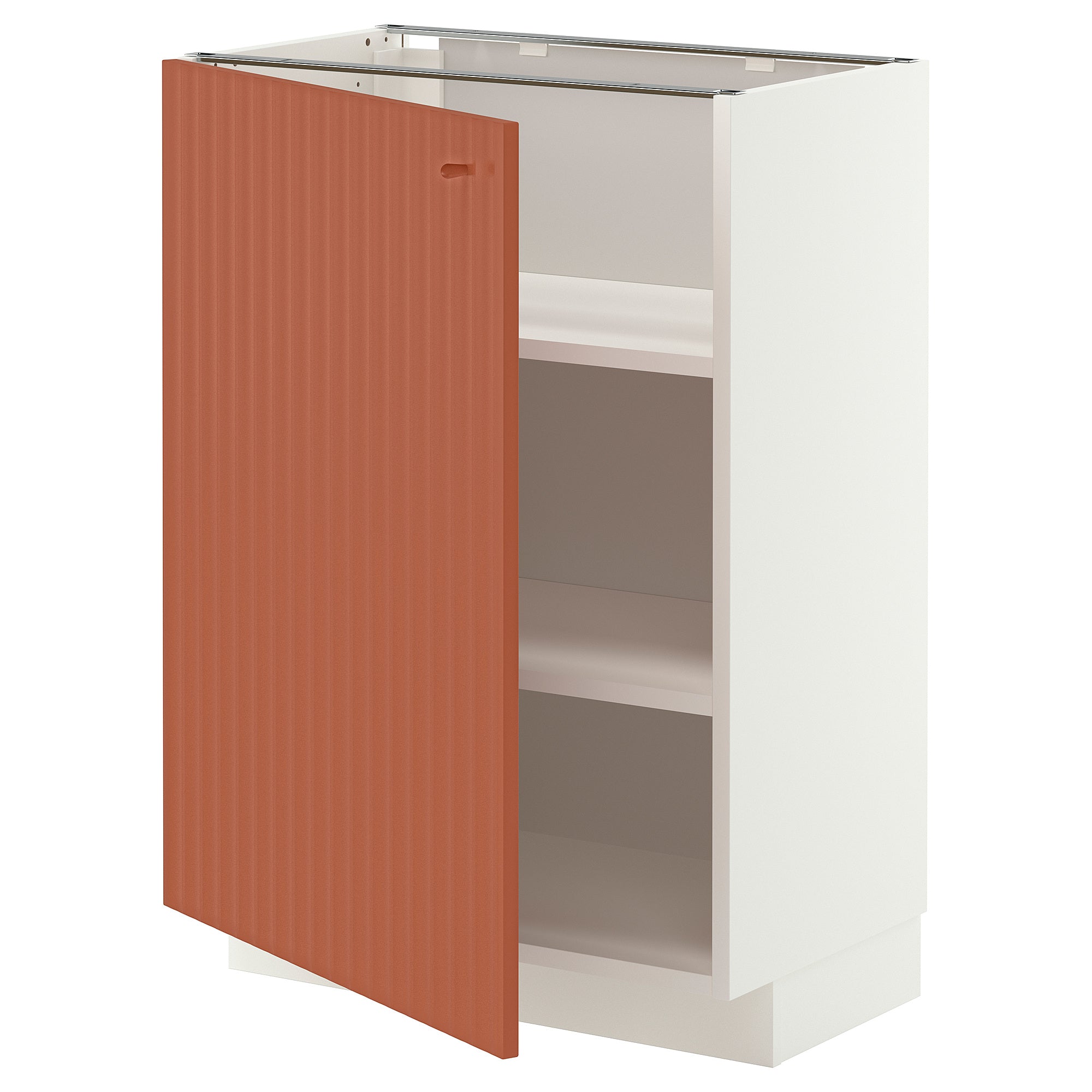 METOD base cabinet with shelves, white/Terrsjö red-brown wave pattern, 60x37 cm