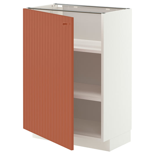 METOD base cabinet with shelves, white/Terrsjö red-brown wave pattern, 60x37 cm