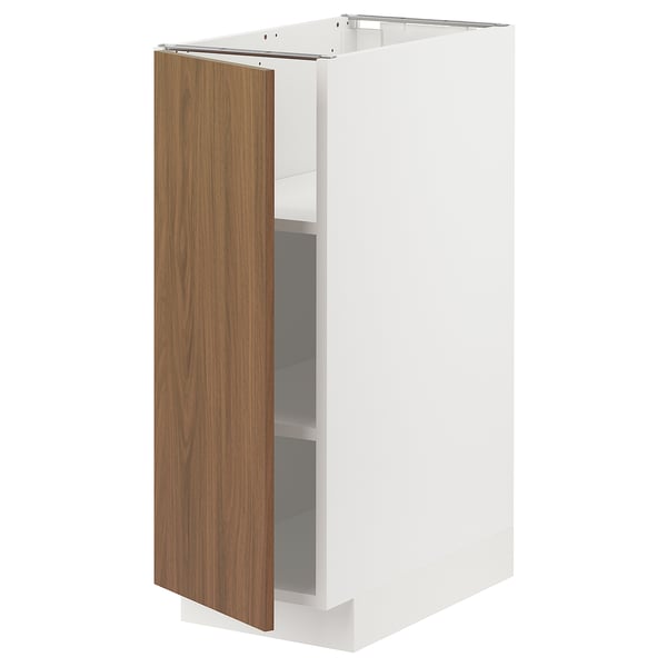 METOD base cabinet with shelves, white/Tistorp brown walnut effect, 30x60 cm