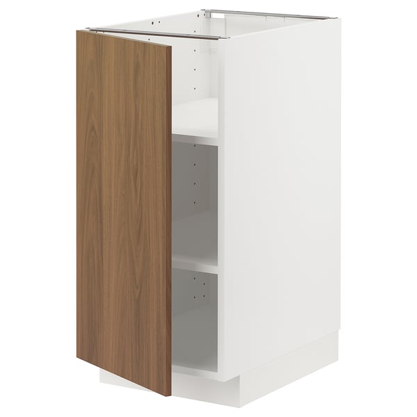 METOD base cabinet with shelves, white/Tistorp brown walnut effect, 40x60 cm