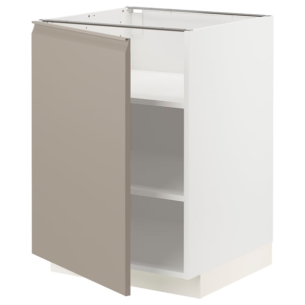 METOD base cabinet with shelves, white/Upplöv matt dark beige, 60x60 cm