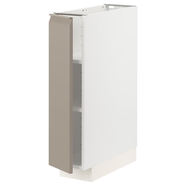 METOD base cabinet with shelves, white/Upplöv matt dark beige, 20x60 cm