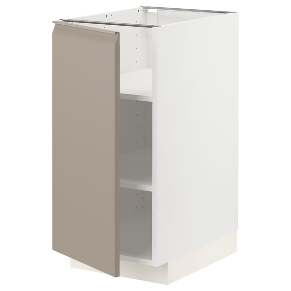 METOD base cabinet with shelves, white/Upplöv matt dark beige, 40x60 cm