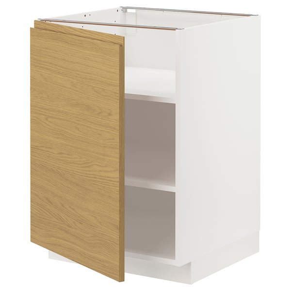 METOD base cabinet with shelves, white/Voxtorp oak effect, 60x60 cm