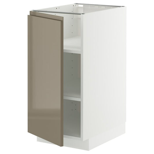 METOD - Base cabinet with shelves, white/Voxtorp high-gloss dark grey-brown, 40x60 cm