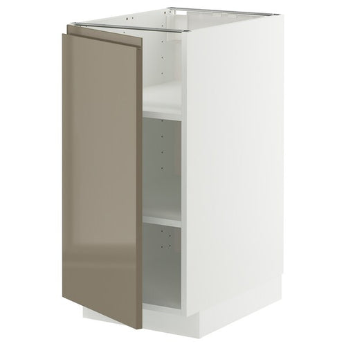 METOD base cabinet with shelves, white/Voxtorp high-gloss dark grey-brown, 40x60 cm