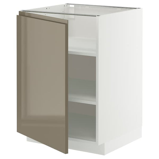 METOD - Base cabinet with shelves, white/Voxtorp high-gloss dark grey-brown, 60x60 cm