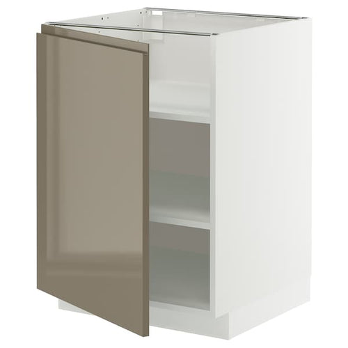 METOD base cabinet with shelves, white/Voxtorp high-gloss dark grey-brown, 60x60 cm