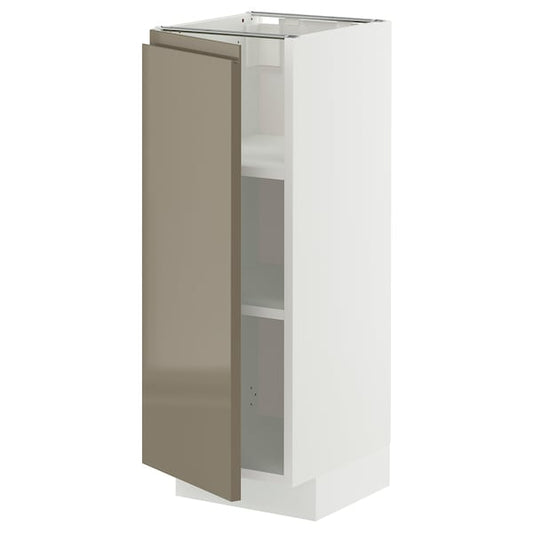 METOD - Base cabinet with shelves, white/Voxtorp high-gloss dark grey-brown, 30x37 cm