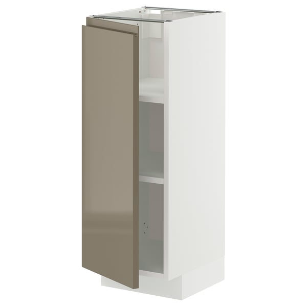 METOD - METOD Base cabinet with shelves, white/Voxtorp high-gloss dark grey-brown, 30x37 cm