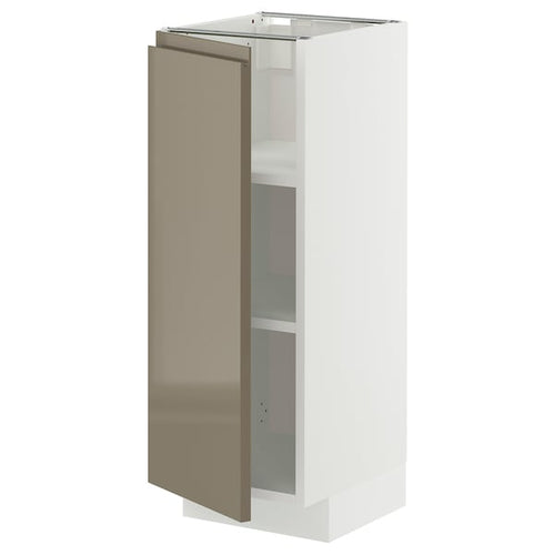 METOD base cabinet with shelves, white/Voxtorp high-gloss dark grey-brown, 30x37 cm