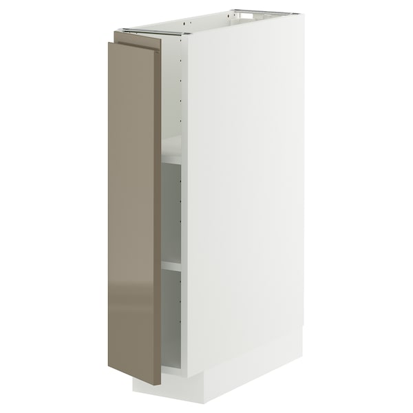 METOD base cabinet with shelves, white/Voxtorp high-gloss dark grey-brown, 20x60 cm