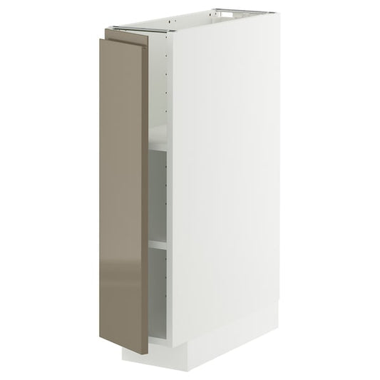 METOD - Base cabinet with shelves, white/Voxtorp high-gloss dark grey-brown, 20x60 cm