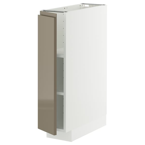METOD base cabinet with shelves, white/Voxtorp high-gloss dark grey-brown, 20x60 cm