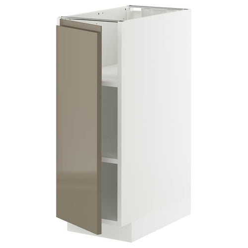 METOD base cabinet with shelves, white/Voxtorp high-gloss dark grey-brown, 30x60 cm