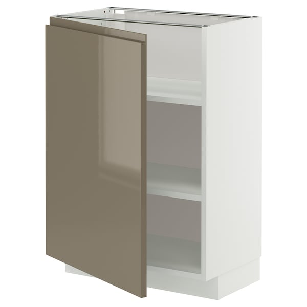 METOD - Base cabinet with shelves, white/Voxtorp high-gloss dark grey-brown, 60x37 cm
