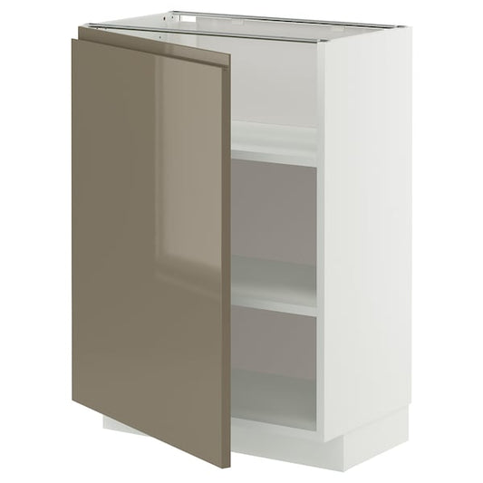 METOD - Base cabinet with shelves, white/Voxtorp high-gloss dark grey-brown, 60x37 cm