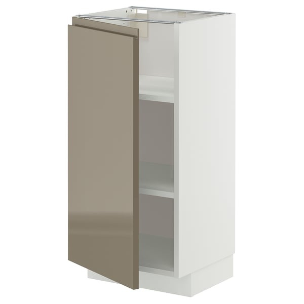 METOD - METOD Base cabinet with shelves, white/Voxtorp high-gloss dark grey-brown, 40x37 cm