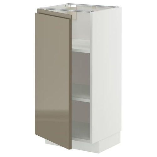 METOD base cabinet with shelves, white/Voxtorp high-gloss dark grey-brown, 40x37 cm