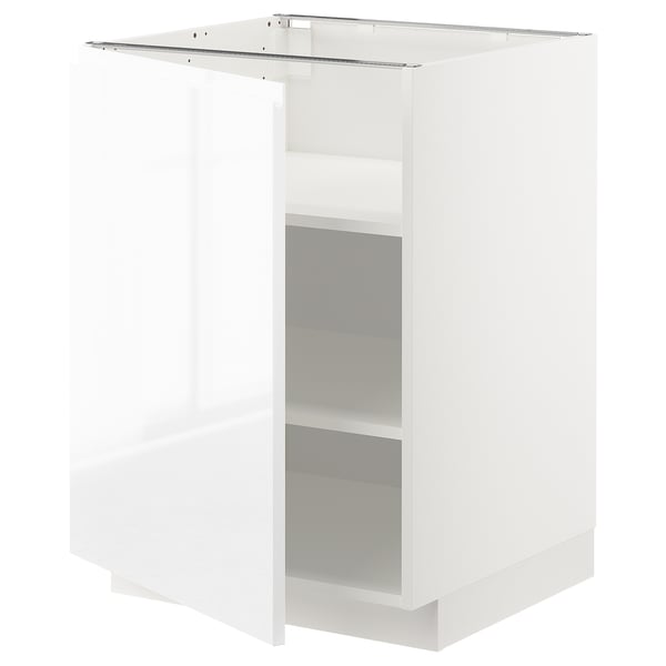 METOD base cabinet with shelves, white/Voxtorp high-gloss/white, 60x60 cm