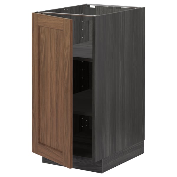 METOD - METOD Base cabinet with shelves, black Enköping/brown walnut effect, 40x60 cm