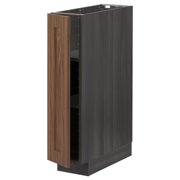 METOD - METOD Base cabinet with shelves, black Enköping/brown walnut effect, 20x60 cm