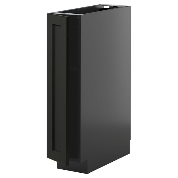 METOD base cabinet with shelves, black-grey/Lerhyttan black stained, 20x60 cm