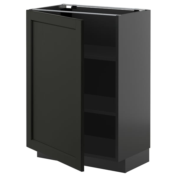 METOD - METOD Base cabinet with shelves, black-grey/Lerhyttan black stained, 60x37 cm