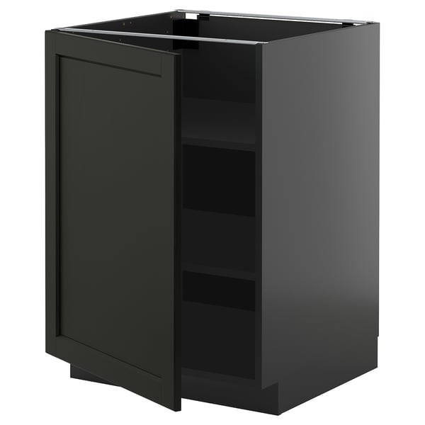 METOD base cabinet with shelves, black-grey/Lerhyttan black stained, 60x60 cm