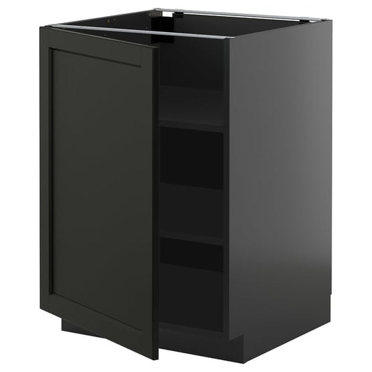 METOD - METOD Base cabinet with shelves, black-grey/Lerhyttan black stained, 60x60 cm