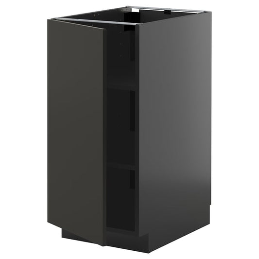 METOD - METOD Base cabinet with shelves, black-grey/Nickebo matt anthracite, 40x60 cm